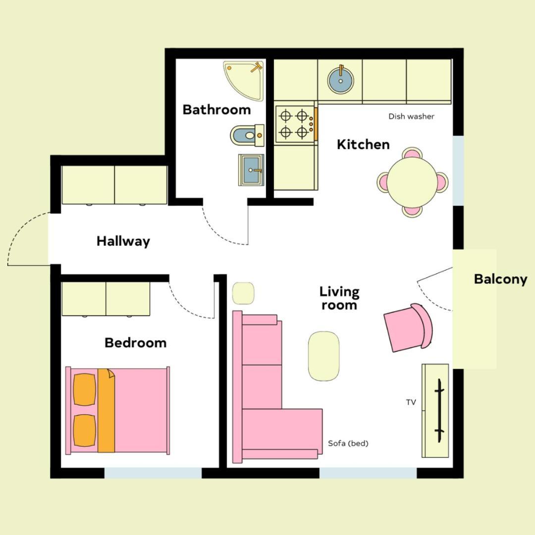 Candy-Colored Two-Room Condo With Sweet Views هلسنكي الغرفة الصورة